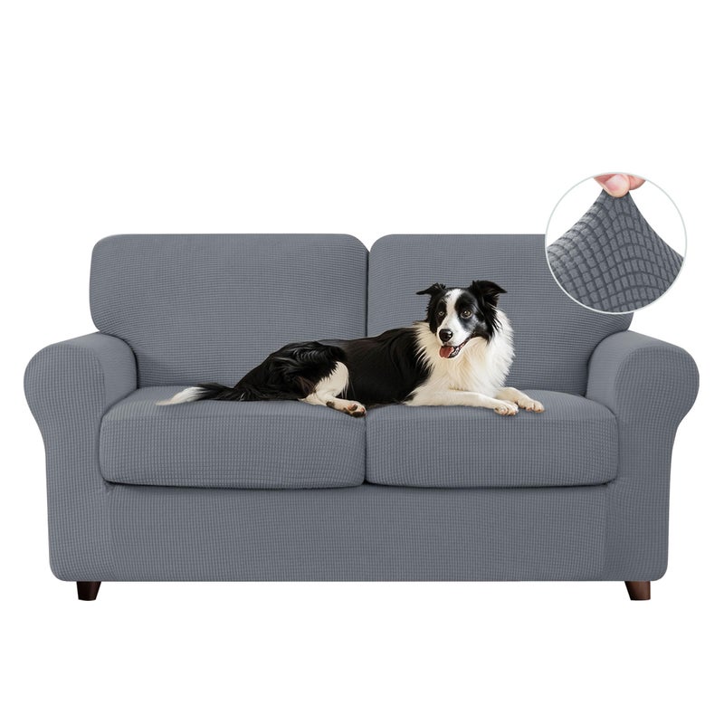 CHUN YI 5 Piece Loveseat Covers for 2 Cushion Couch  2 Seater Stretch Sofa Slipcover with Separate Backrest and Cushion Covers  Washable Furniture Protector for Dogs Pets (Medium  Light Grey) - Image 1